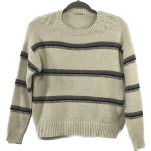 Others Follow Crew Sweater Striped SZ S Brown Cottagecore Neutral Minimalist